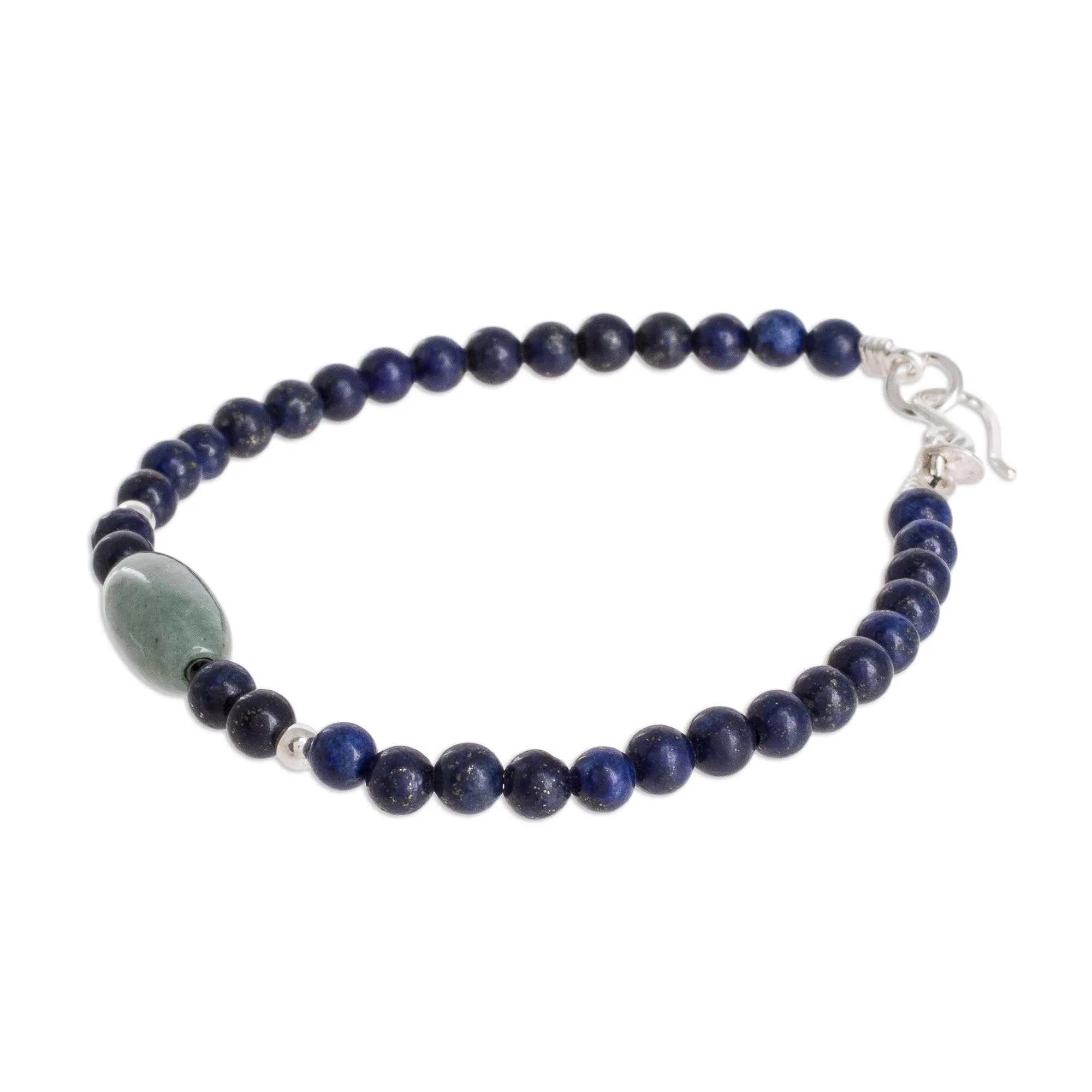 Jade and Lapis Lazuli Beaded Bracelet from Guatemala - Cool Serenity | NOVICA