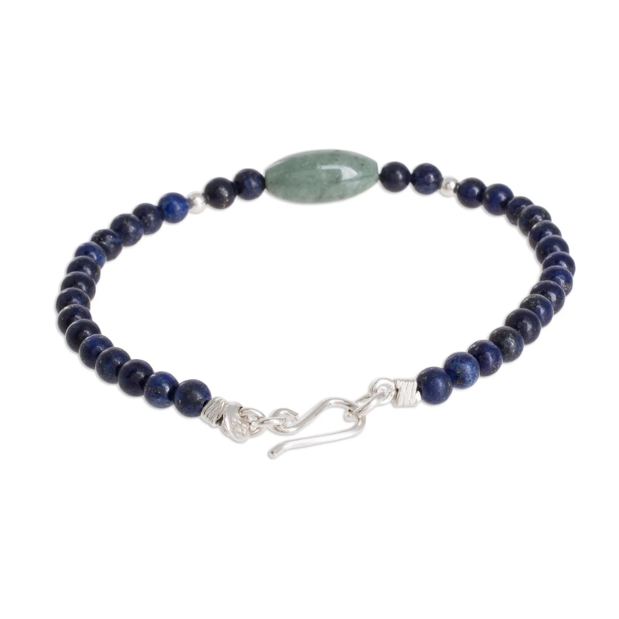 Jade and Lapis Lazuli Beaded Bracelet from Guatemala - Cool Serenity | NOVICA