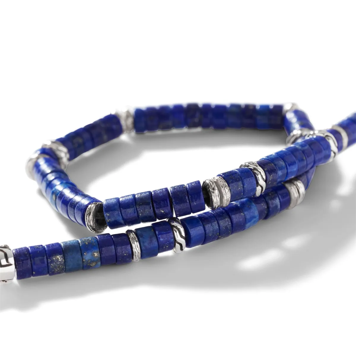 John Hardy Mens Classic Chain Heishi Sterling Silver Bracelet with 4mm Lapis Lazuli Beads
