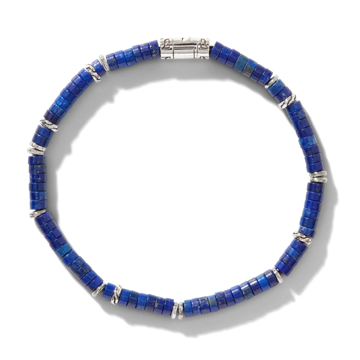 John Hardy Mens Classic Chain Heishi Sterling Silver Bracelet with 4mm Lapis Lazuli Beads