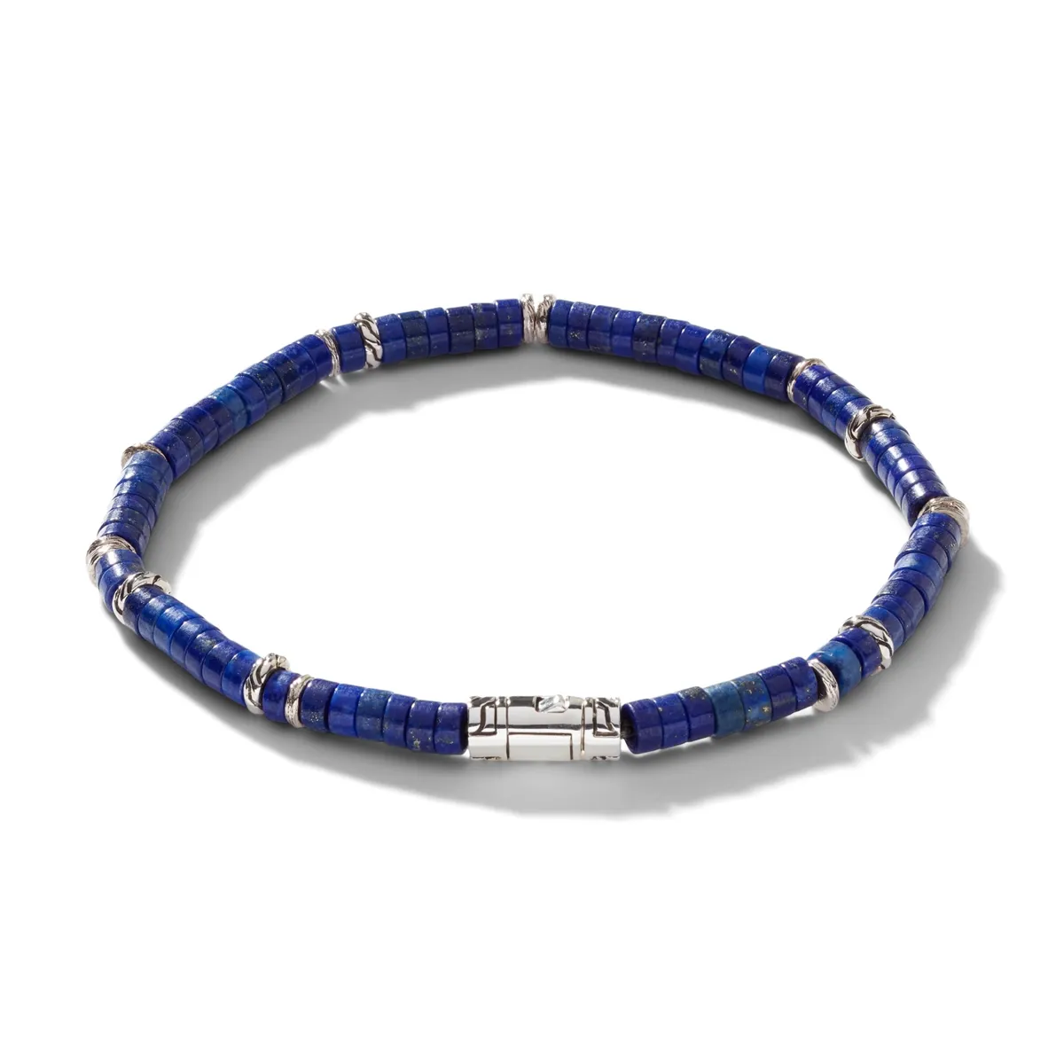 John Hardy Mens Classic Chain Heishi Sterling Silver Bracelet with 4mm Lapis Lazuli Beads