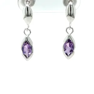 Kaleidoscope Sterling Silver Marquise Shape Amethyst Drop Swinging Stud Earrings