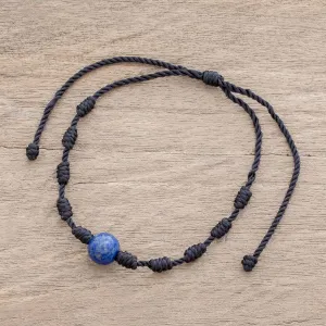 Lapis Lazuli and Nylon Knotted Cord Adjustable Bracelet - Bold Texture in Blue | NOVICA