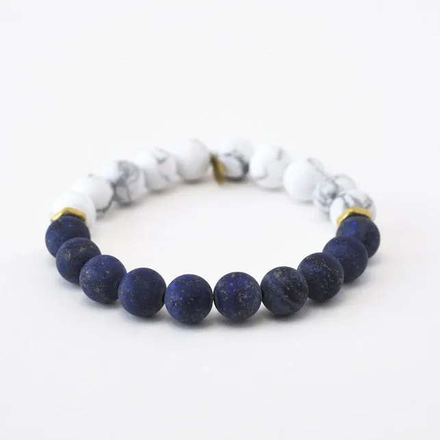 Lapis Lazuli Bracelet with Howlite   Brass Hex Nuts