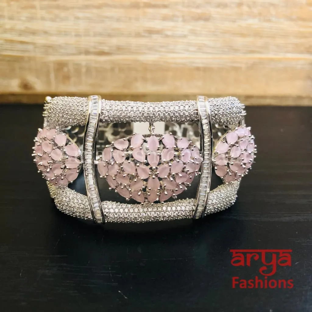 Lisha CZ Designer Bracelet, Baby Pink, Silver, Mint Green Cocktail Bracelet
