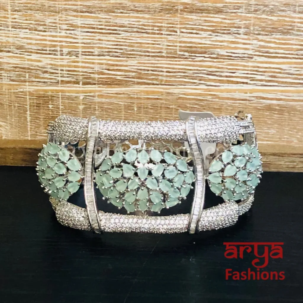 Lisha CZ Designer Bracelet, Baby Pink, Silver, Mint Green Cocktail Bracelet