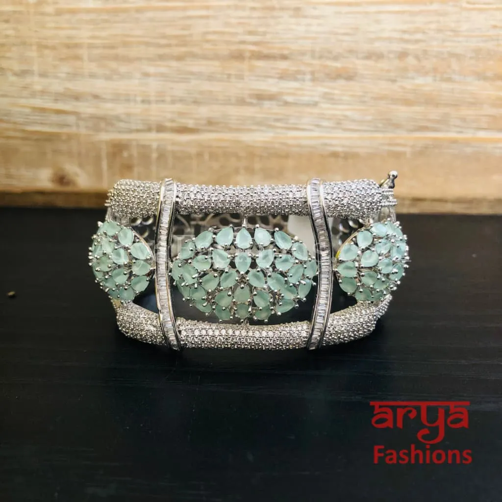Lisha CZ Designer Bracelet, Baby Pink, Silver, Mint Green Cocktail Bracelet
