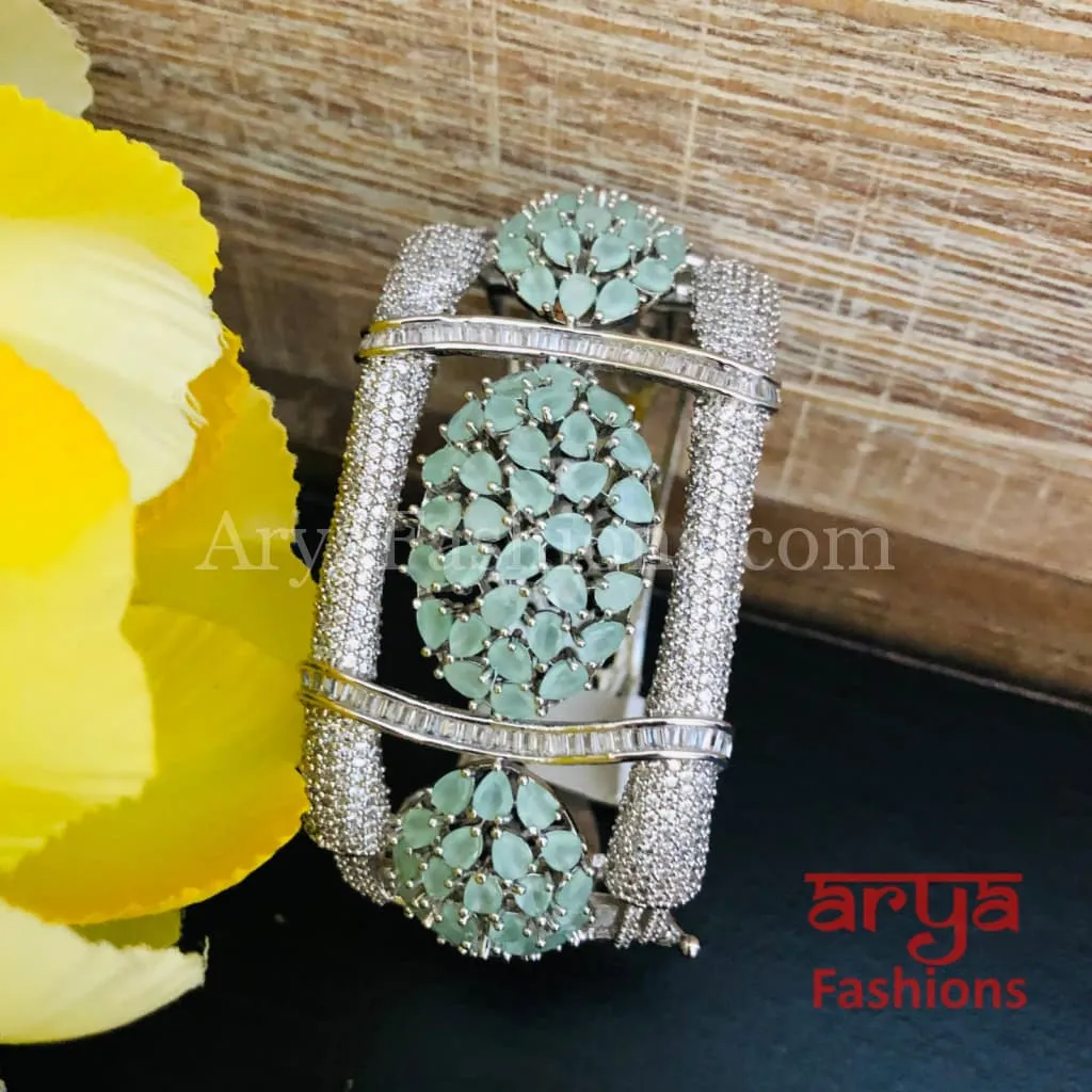 Lisha CZ Designer Bracelet, Baby Pink, Silver, Mint Green Cocktail Bracelet
