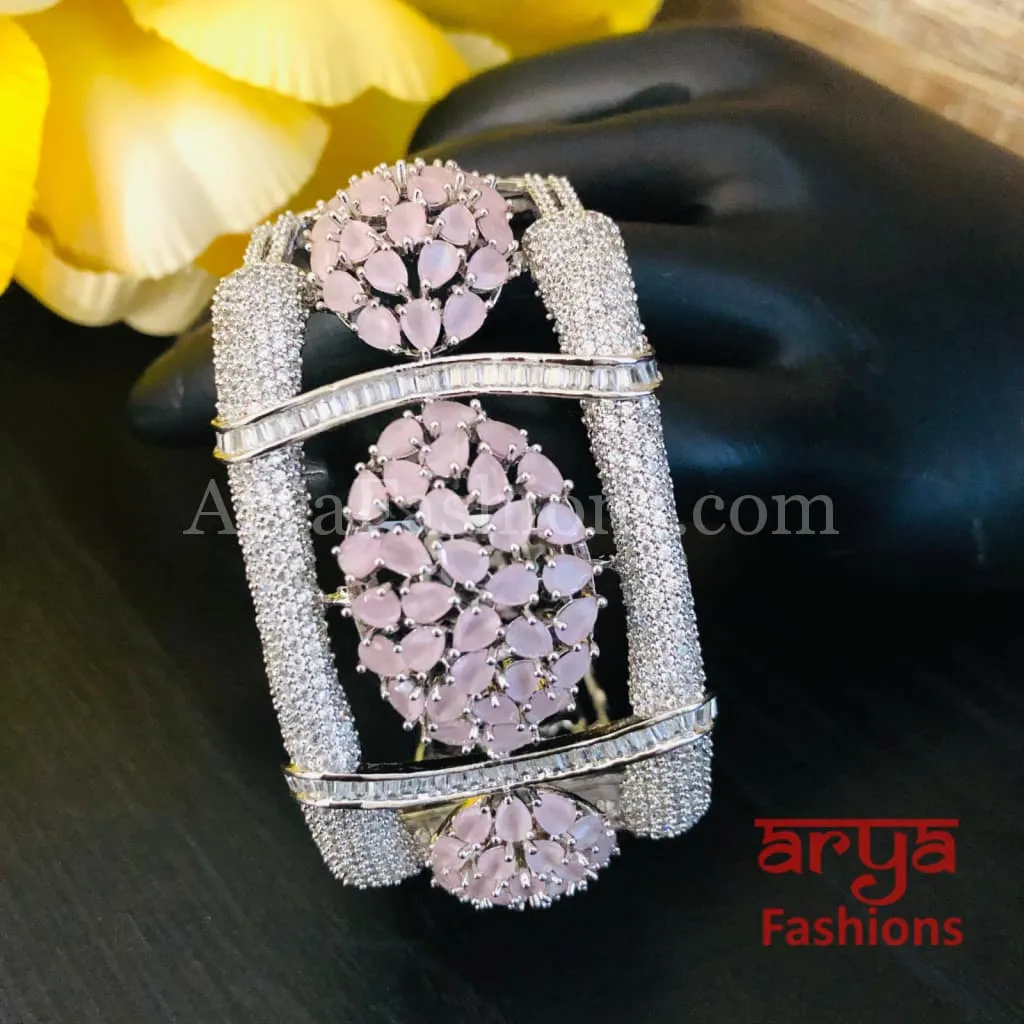 Lisha CZ Designer Bracelet, Baby Pink, Silver, Mint Green Cocktail Bracelet