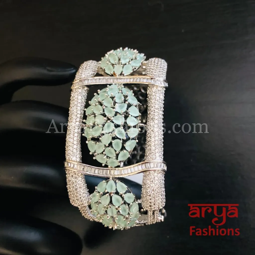 Lisha CZ Designer Bracelet, Baby Pink, Silver, Mint Green Cocktail Bracelet