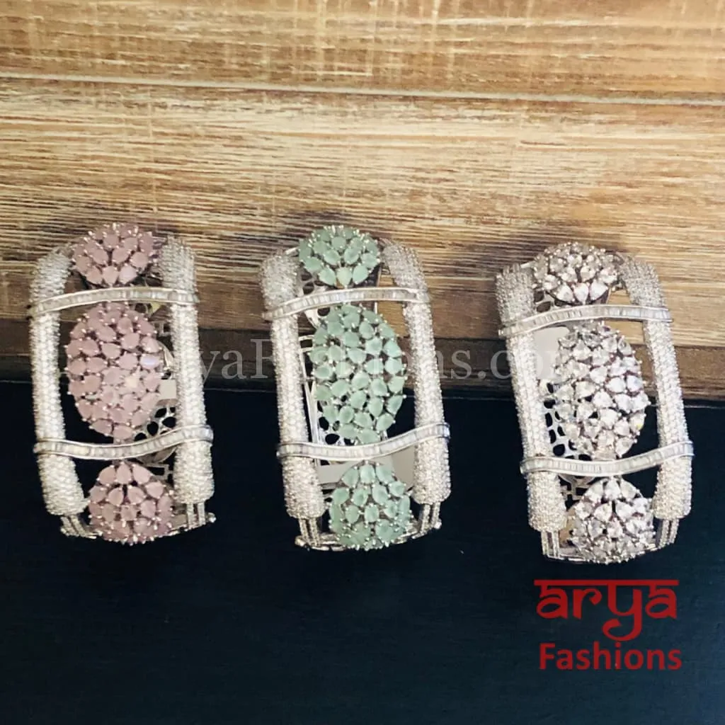 Lisha CZ Designer Bracelet, Baby Pink, Silver, Mint Green Cocktail Bracelet