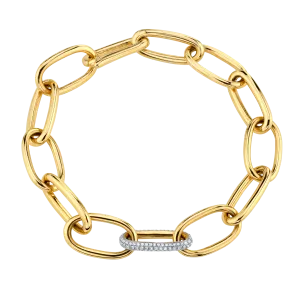 Long Rectangular Chain Bracelet with White Pavé Diamond Link