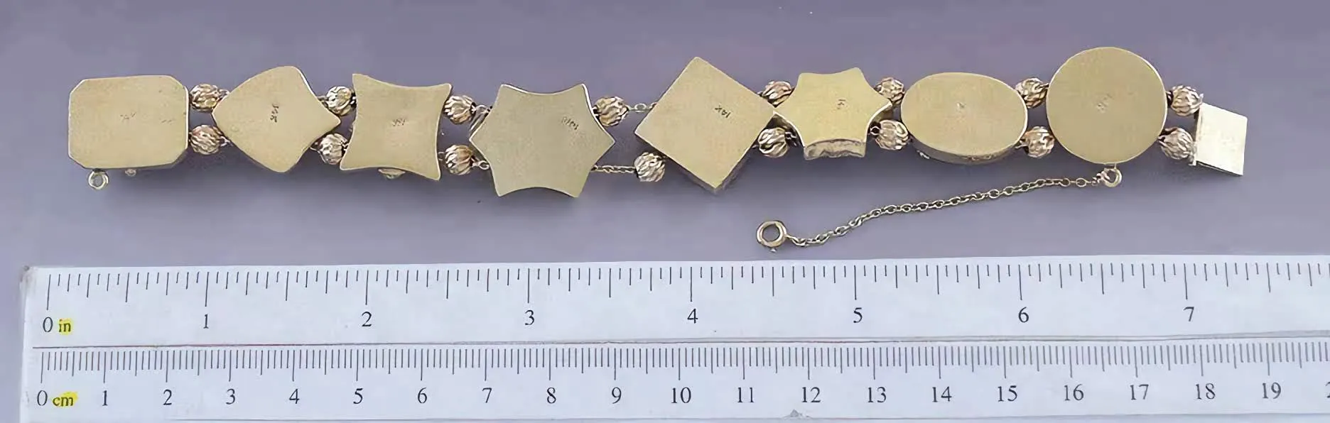 Lovely 14k Gold Multi Gem Slide Charm Bracelet Victorian Style Mini Portrait