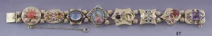 Lovely 14k Gold Multi Gem Slide Charm Bracelet Victorian Style Mini Portrait