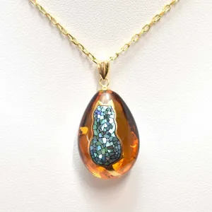 Maki-e Urushi Lacquer Pendant Necklace - Amber / Cherry Blossom -, Traditional Japanese Urushi Lacquer Jewelry