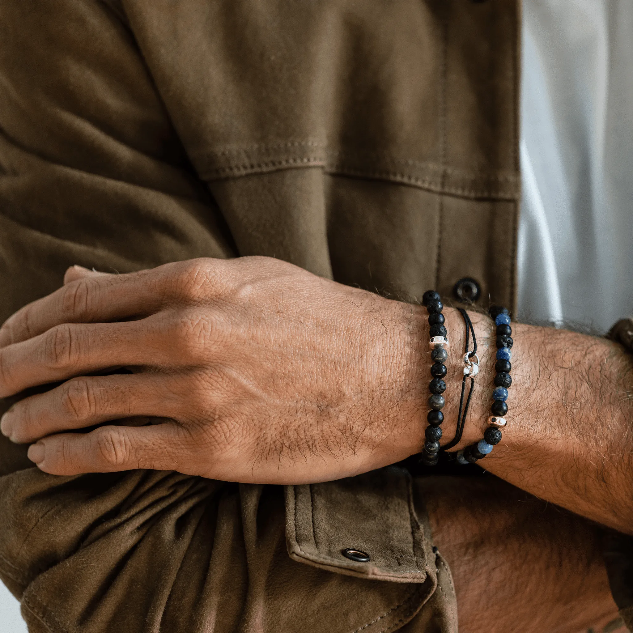 Men's Green Malachite & Matte Onyx Bead Bracelet - 14K White Gold