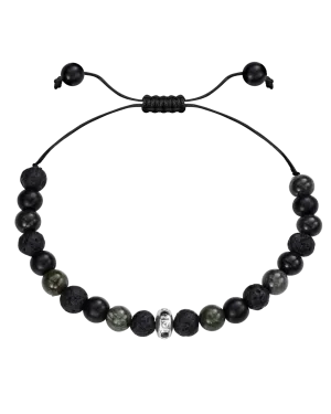 Men's Green Malachite & Matte Onyx Bead Bracelet - 14K White Gold