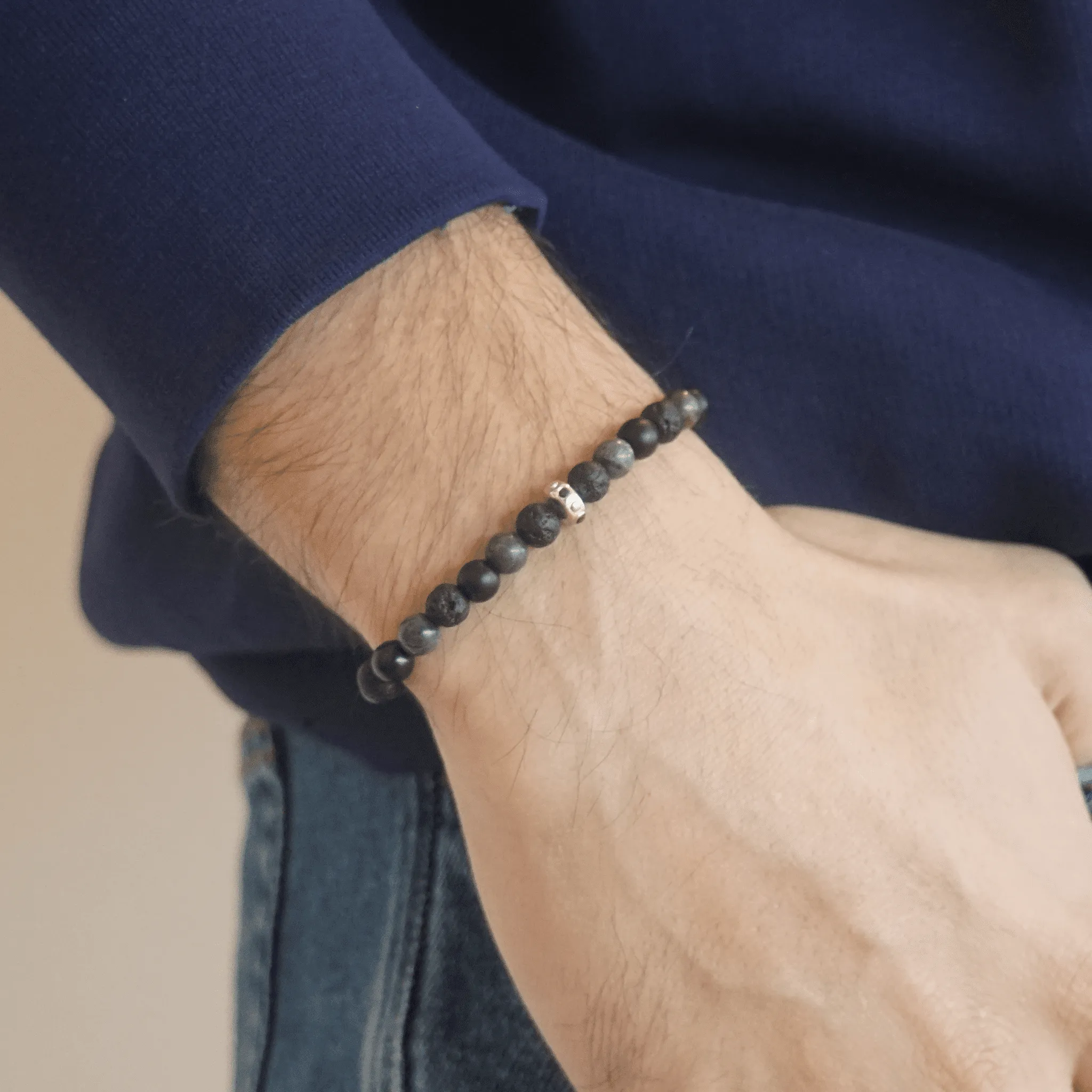Men's Green Malachite & Matte Onyx Bead Bracelet - 14K White Gold