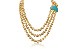 Mezza Luna Golden South Sea Pearl and Natural Turquoise Necklace