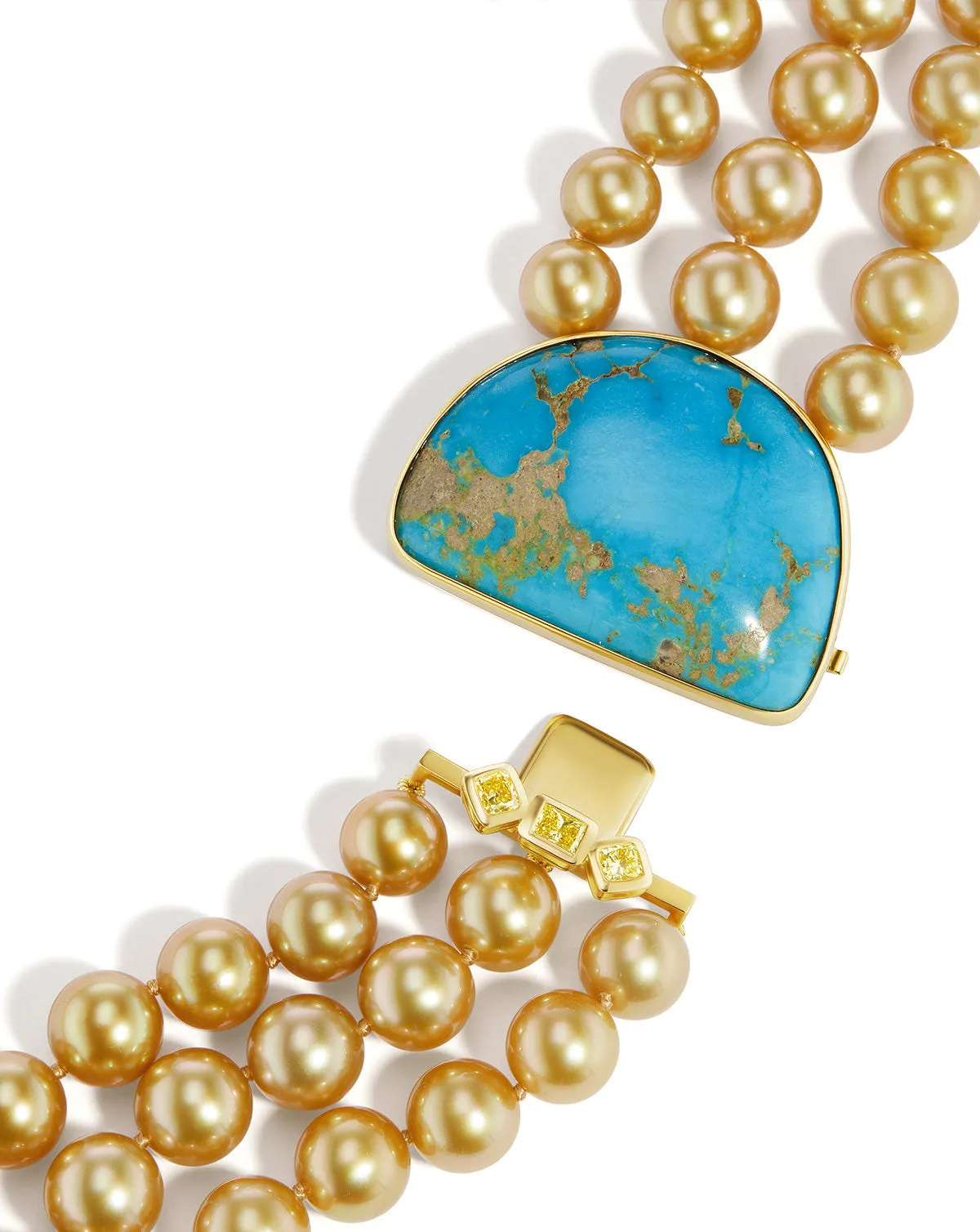 Mezza Luna Golden South Sea Pearl and Natural Turquoise Necklace