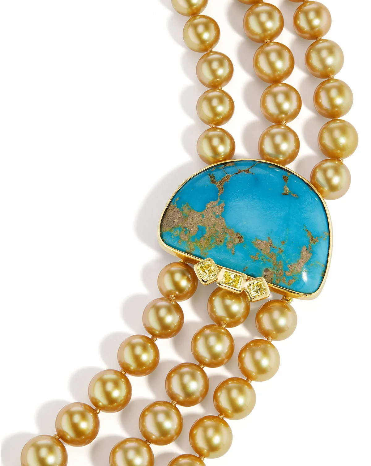 Mezza Luna Golden South Sea Pearl and Natural Turquoise Necklace