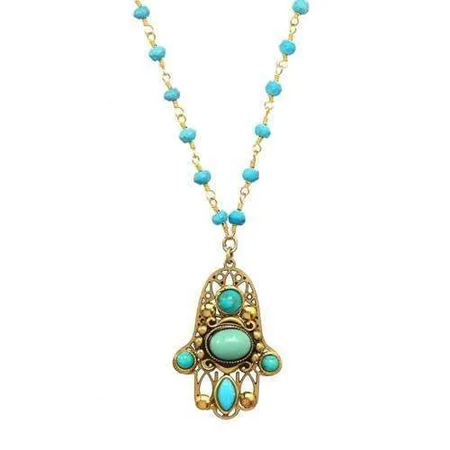 Michal Golan Turquoise and Gold Hamsa Necklace