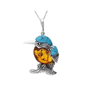MILENA Necklace Silver with Turquoise and Amber Kingfisher Medium