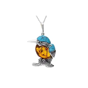 MILENA Necklace Silver with Turquoise and Amber Kingfisher Small