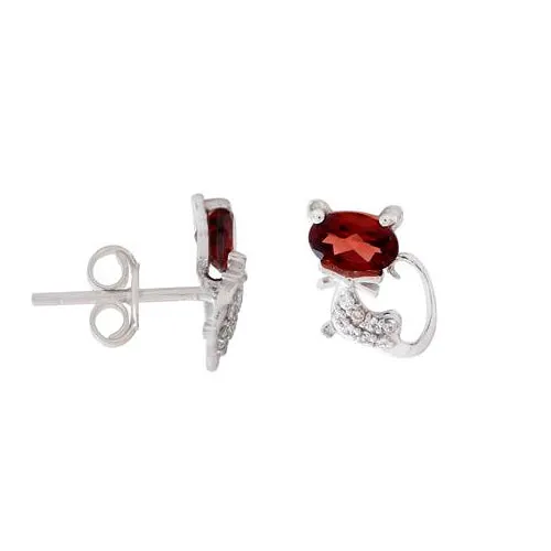 Mini Cat Studs Earrings With Oval Garnet