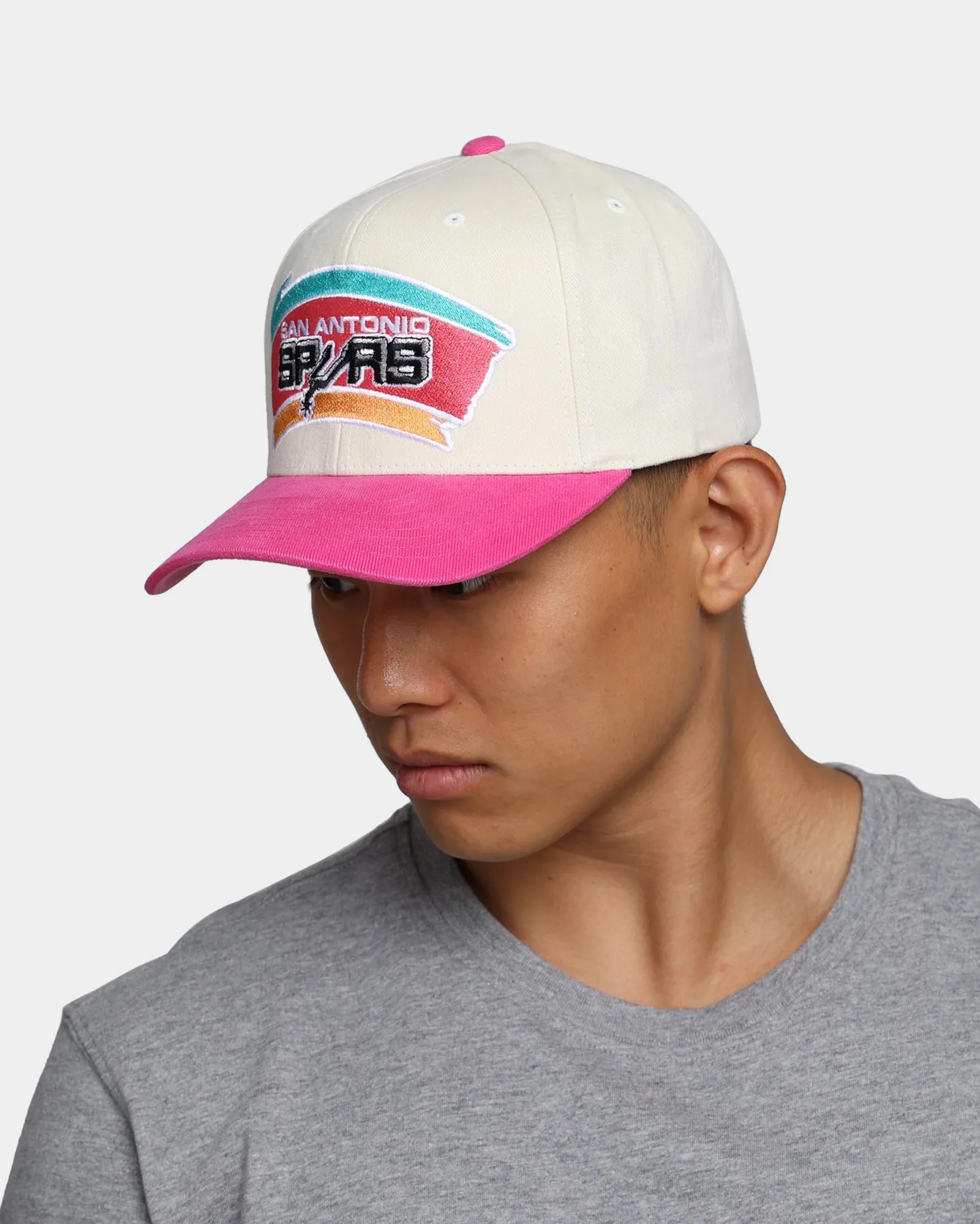 Mitchell & Ness San Antonio Spurs Pro Crown Snapback Off White/Pink