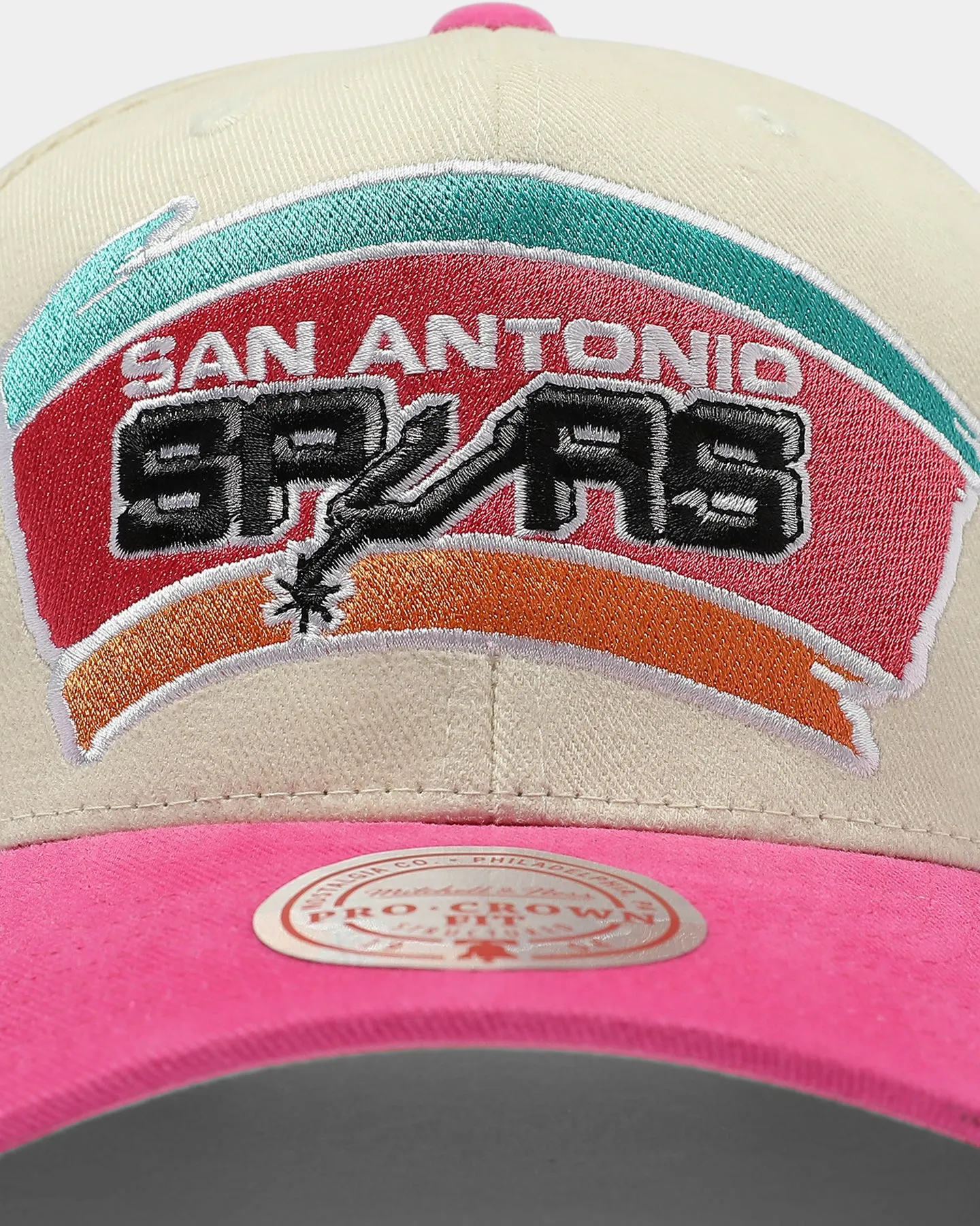 Mitchell & Ness San Antonio Spurs Pro Crown Snapback Off White/Pink