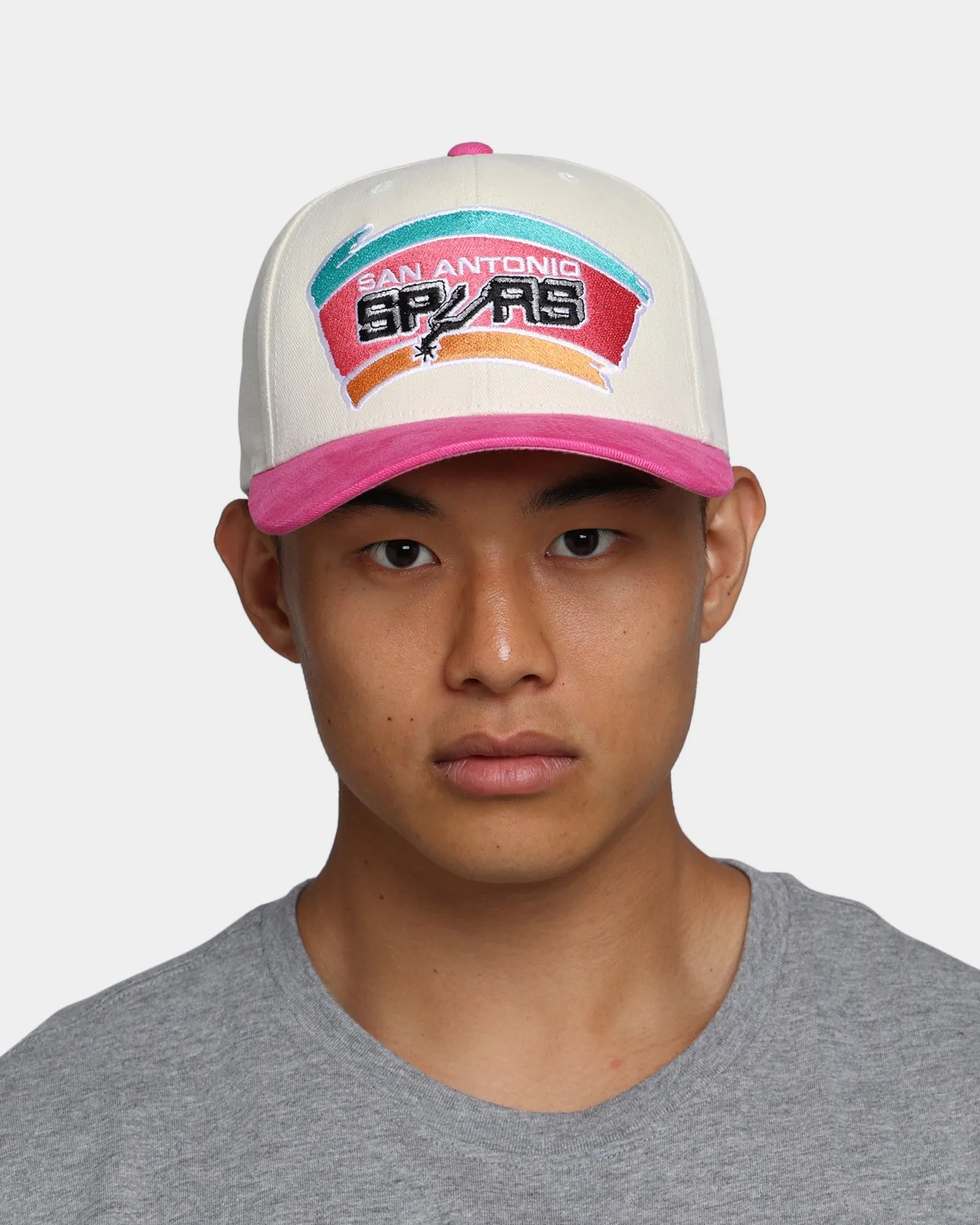 Mitchell & Ness San Antonio Spurs Pro Crown Snapback Off White/Pink
