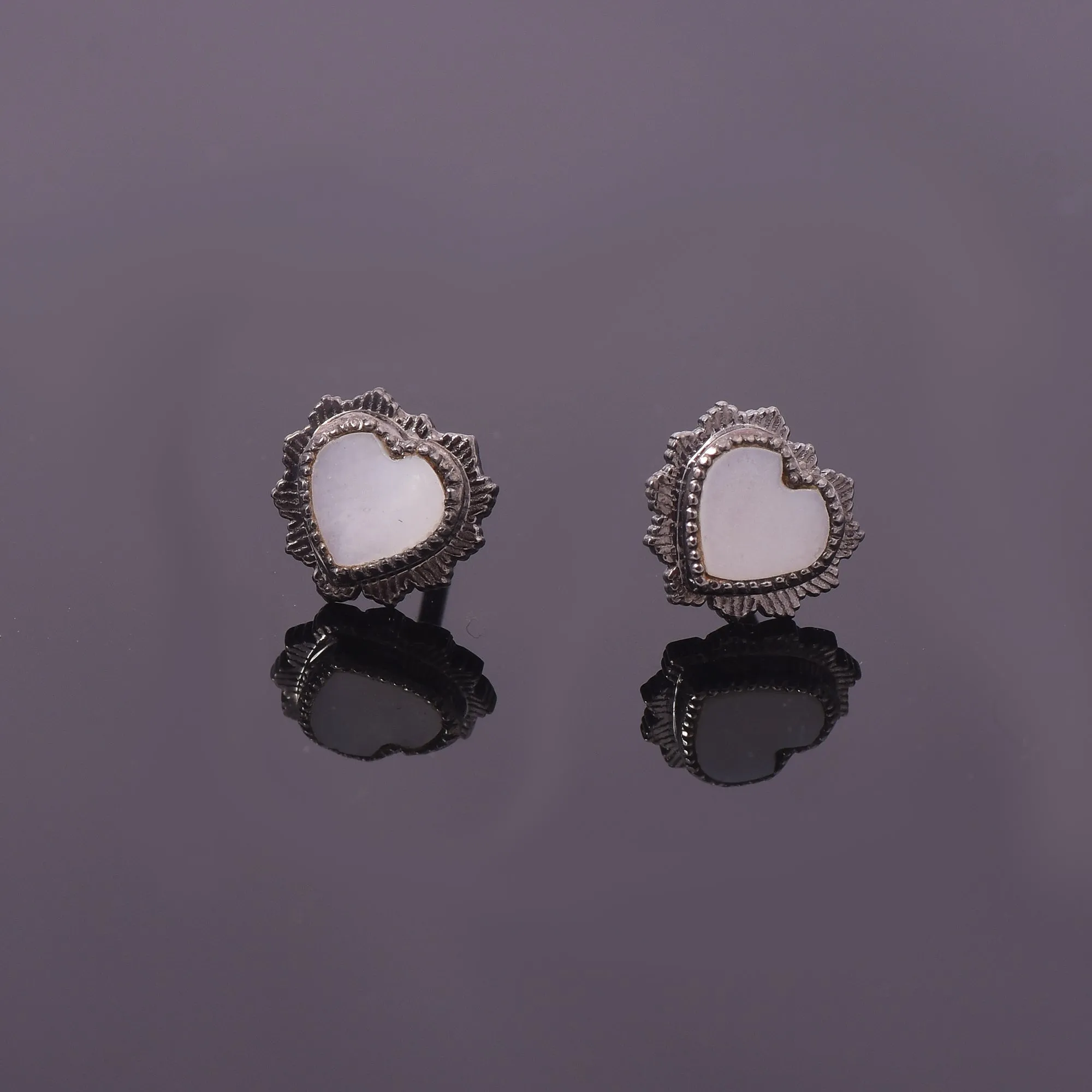 Mother Of Pearl Love Heart Studs Earrings