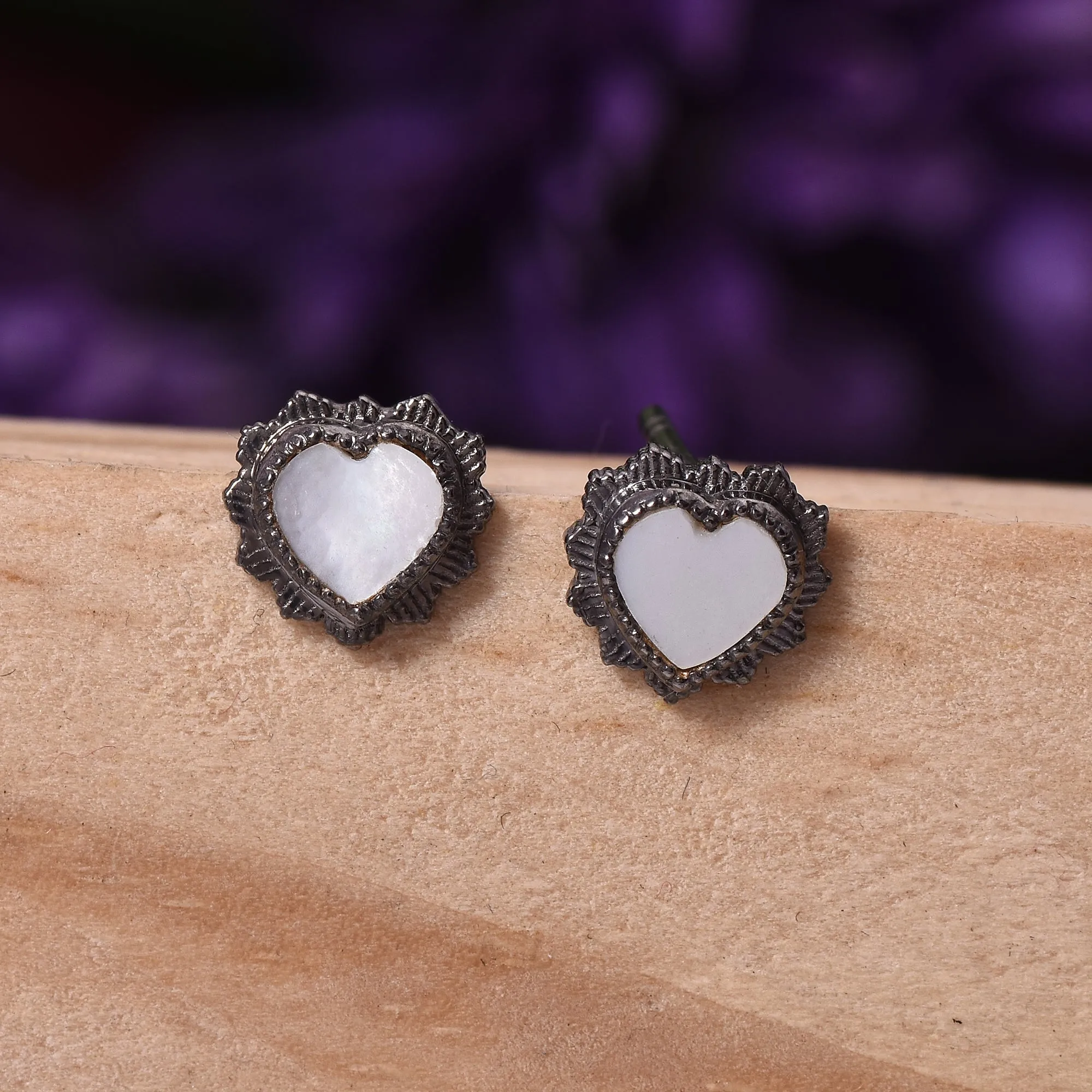 Mother Of Pearl Love Heart Studs Earrings