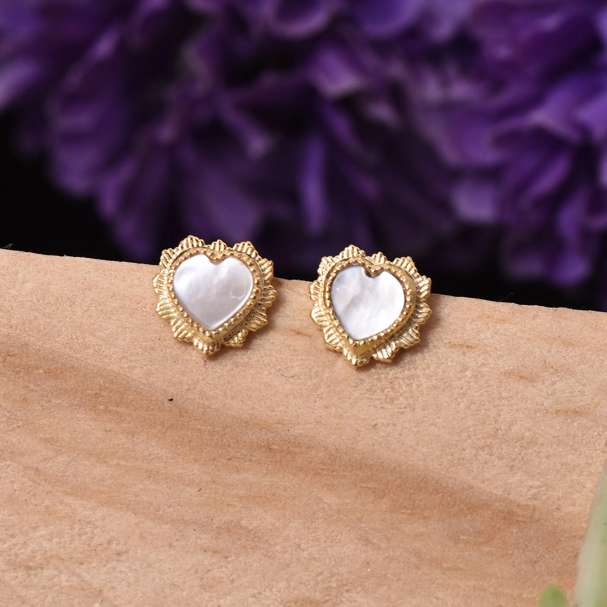 Mother Of Pearl Love Heart Studs Earrings