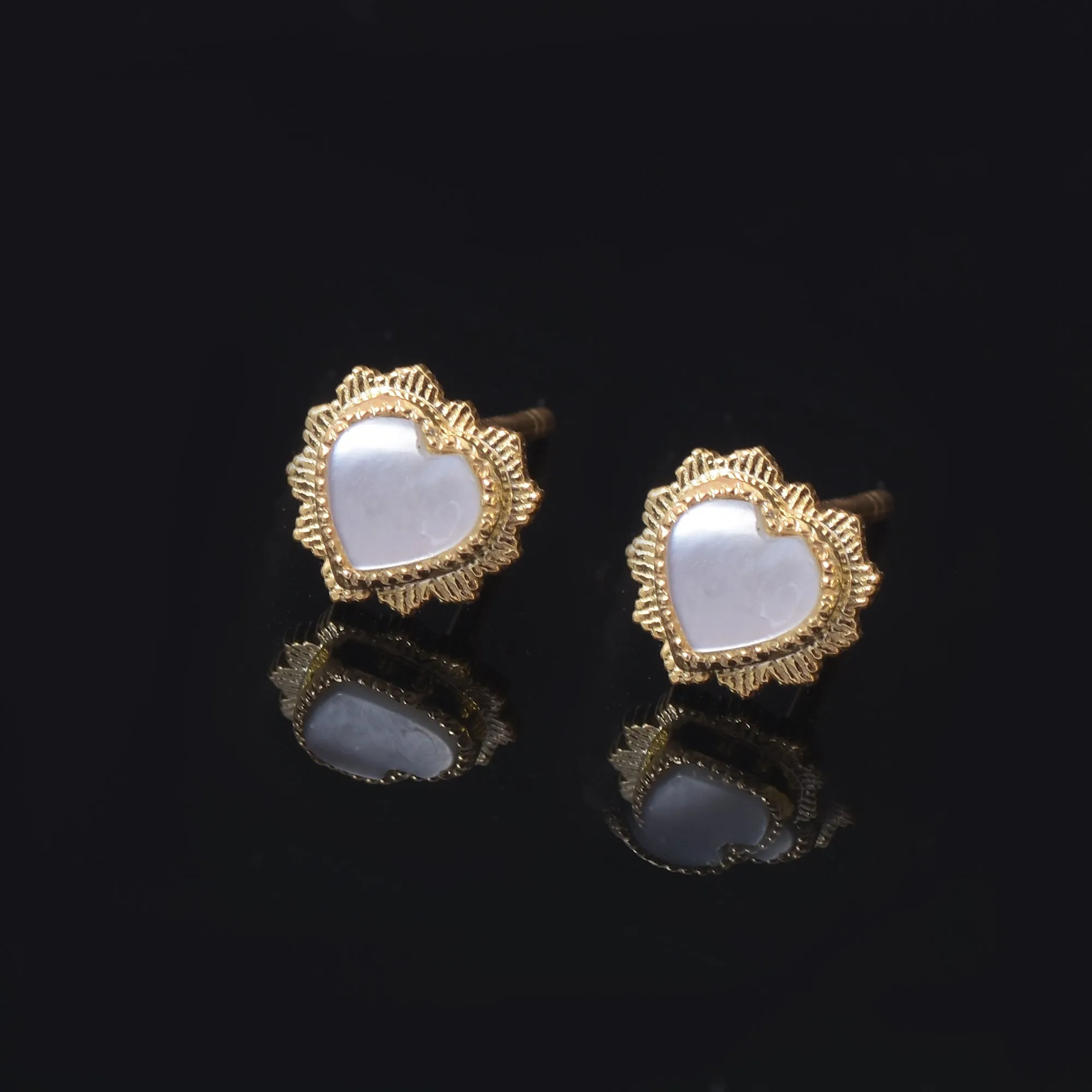 Mother Of Pearl Love Heart Studs Earrings
