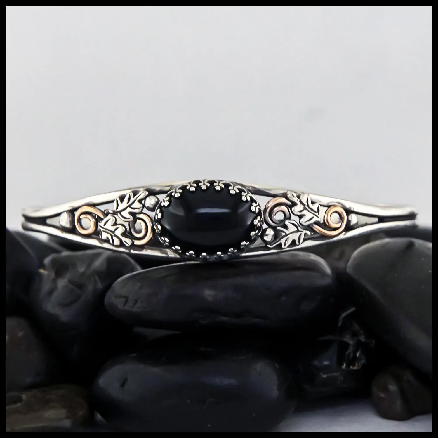 Oak Leaf Cuff Bracelet with Onyx