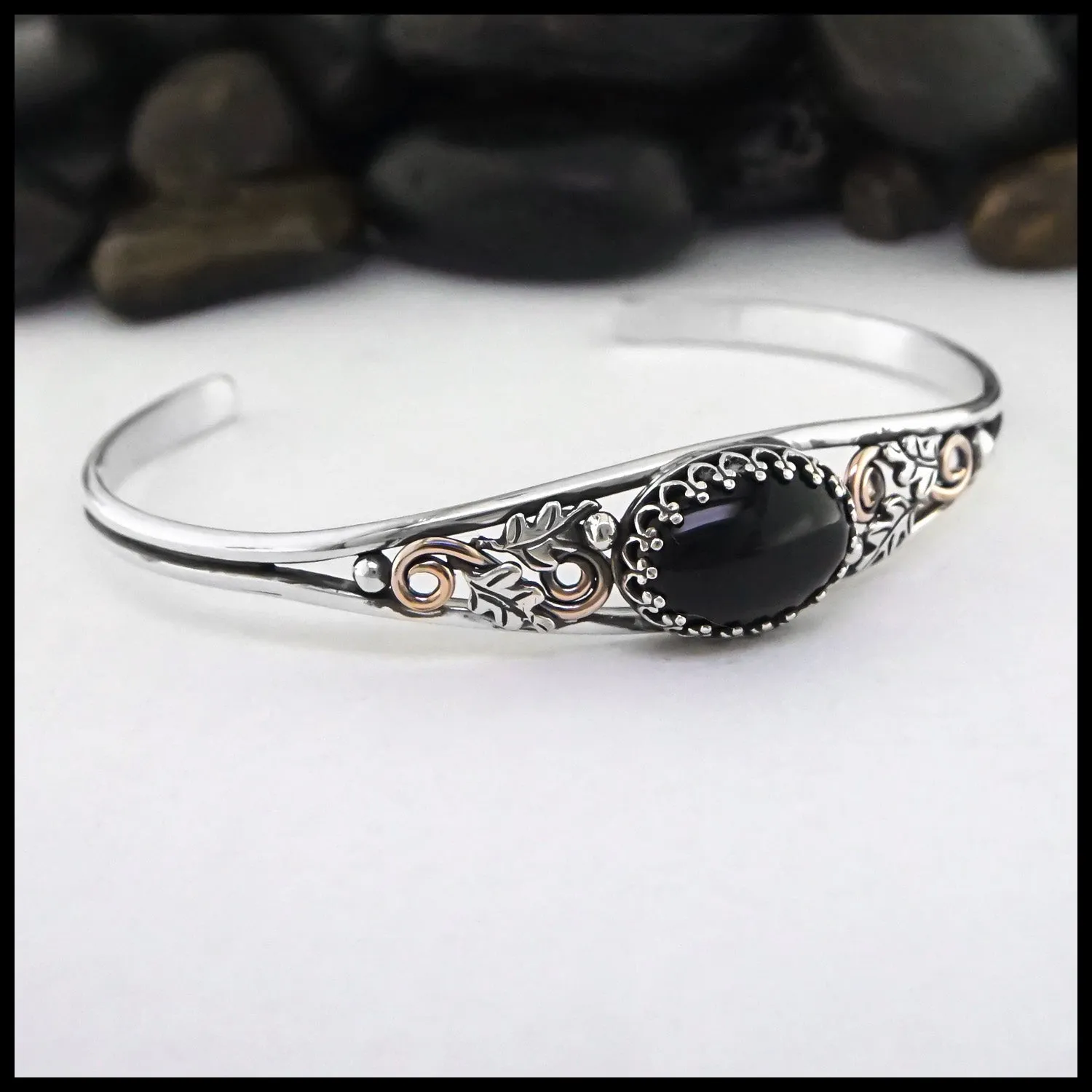 Oak Leaf Cuff Bracelet with Onyx