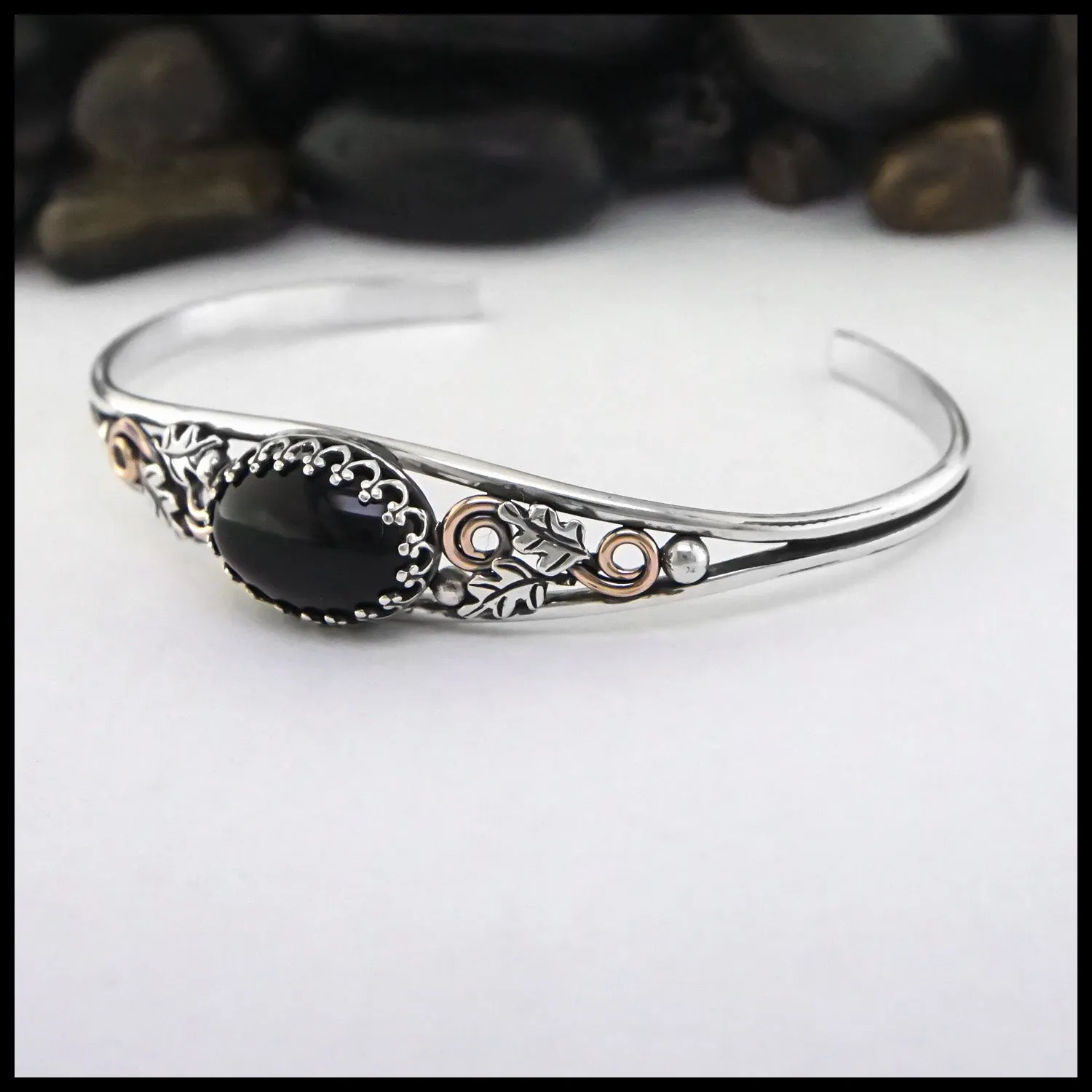 Oak Leaf Cuff Bracelet with Onyx