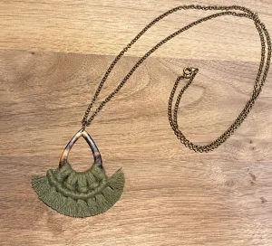 Olive on Amber Teardrop with Knotted Row Necklace
