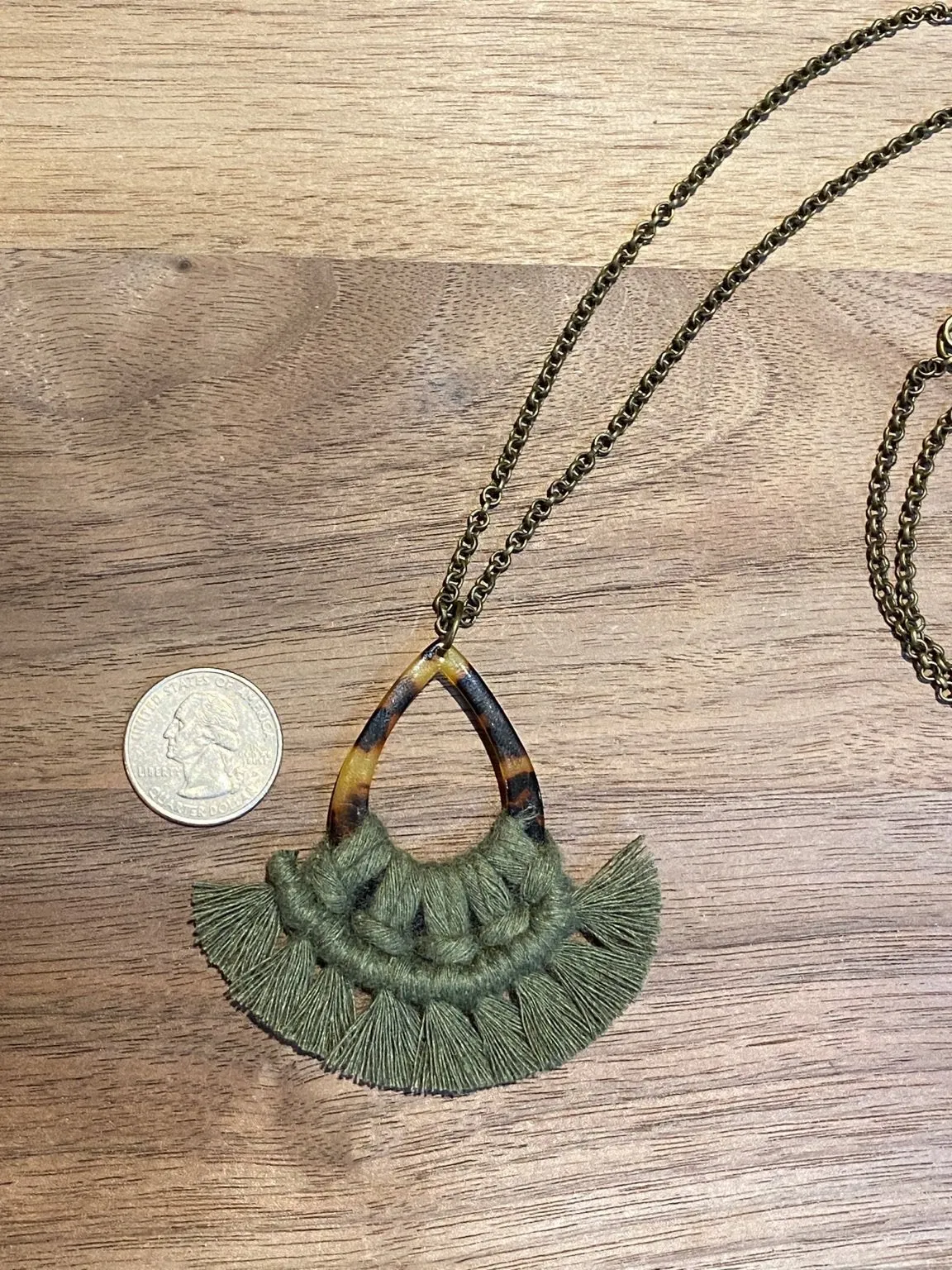 Olive on Amber Teardrop with Knotted Row Necklace