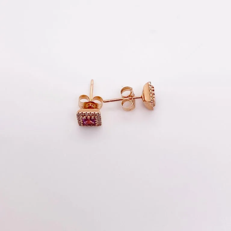 Pink Sapphire Diamond Halo Stud Earrings