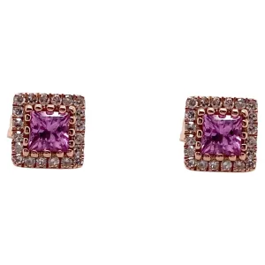 Pink Sapphire Diamond Halo Stud Earrings
