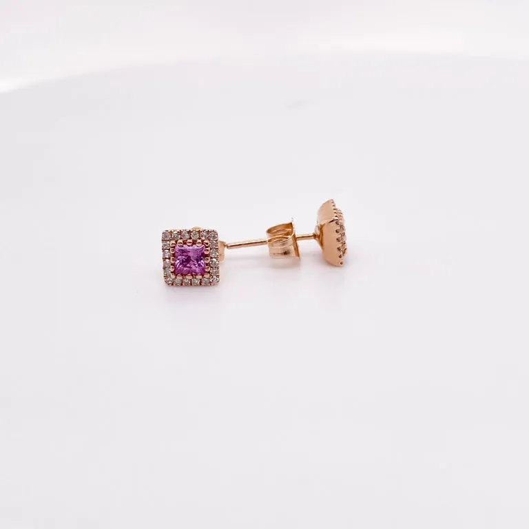Pink Sapphire Diamond Halo Stud Earrings