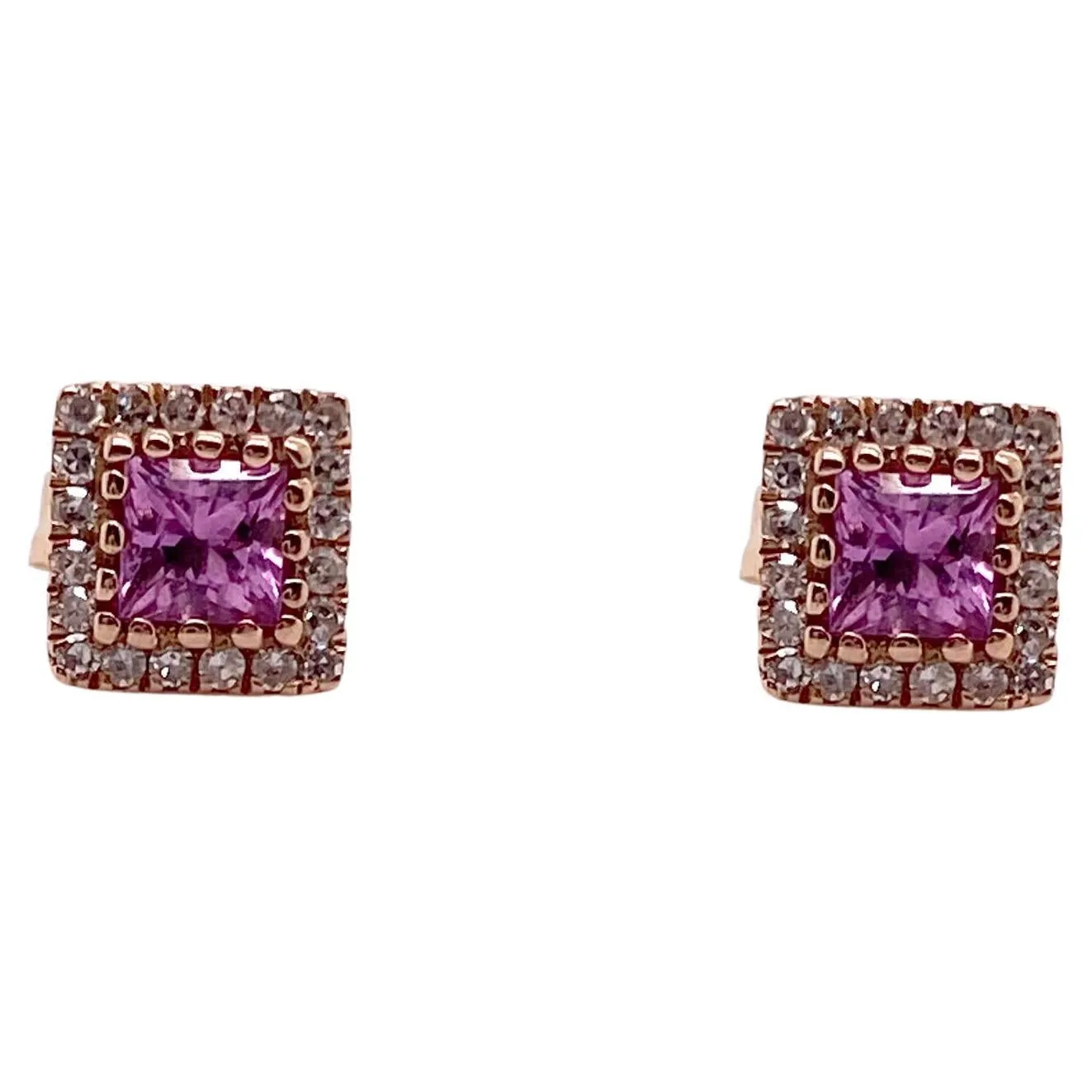 Pink Sapphire Diamond Halo Stud Earrings