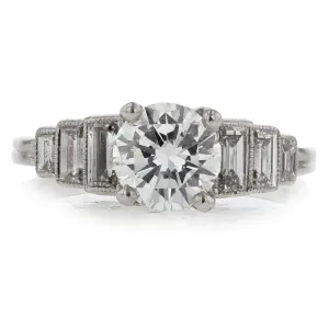 PLATINUM 1 ROUND BRILLIANT DIAMOND=1.00CT (E/VS2) EGL 6 STRAIGHT BAGUETTE DIAMONDS=0.44CTS RING