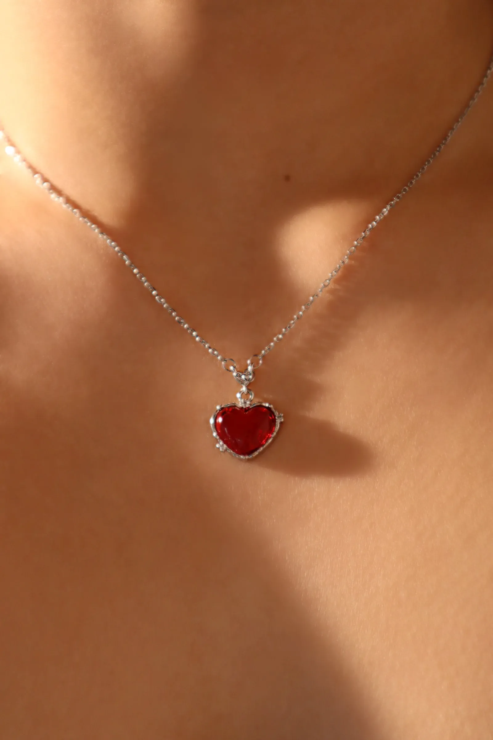 Platinum Plated Red Gem Heart Necklace