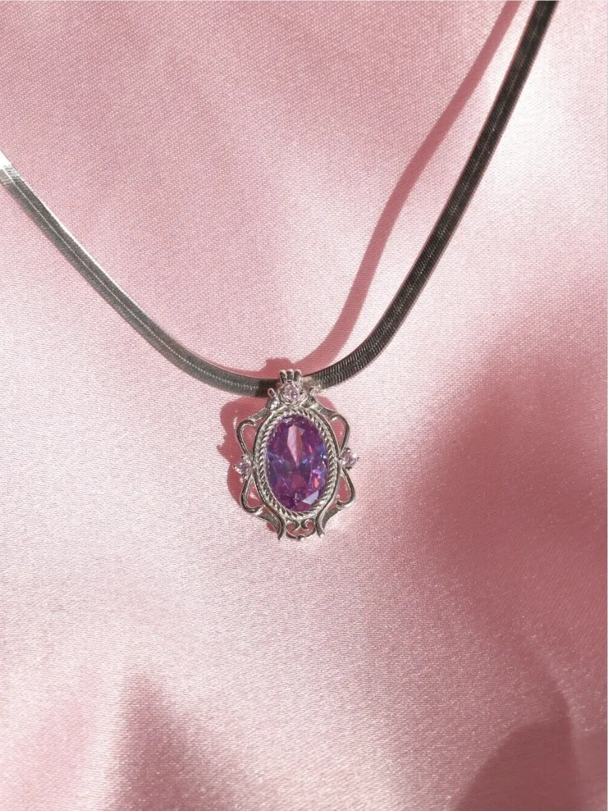 Rapunzel Necklace, 925 Sterling Silver, Lilac Zirconia Necklace
