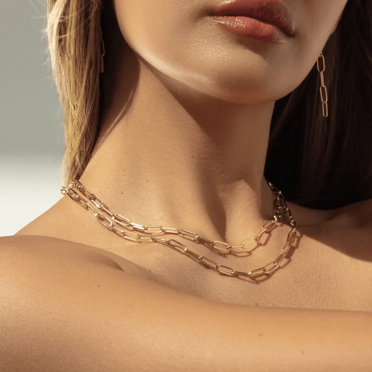 Real Gold Solid Link L Chain Necklace 1382 (45 C.M) CH1172
