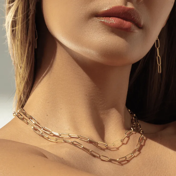 Real Gold Solid Link L Chain Necklace 1382 (45 C.M) CH1172